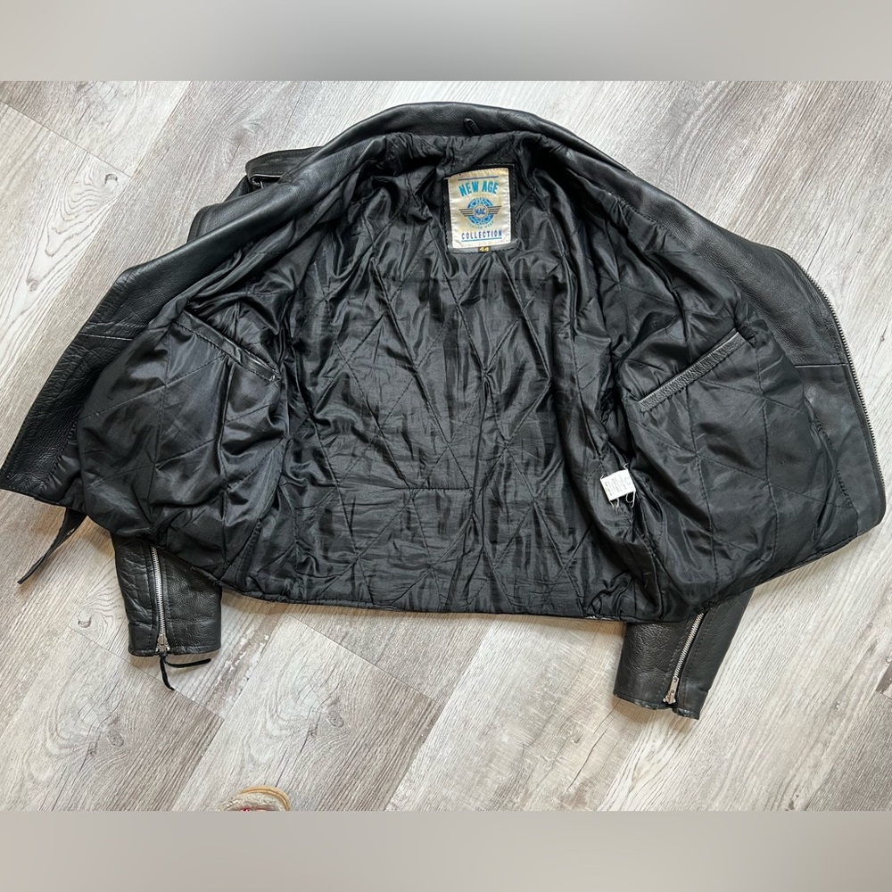 New Age Black Leather Motorcycle Collection Jacket NAC Grunge Mens L size 44 - Picture 6 of 9